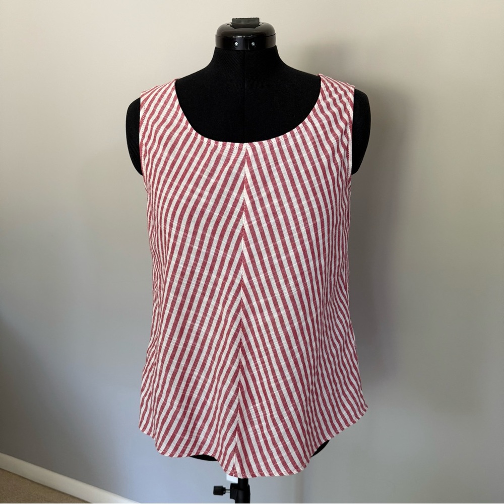 Max Studio Red and White Diagonal Striped Tank Top